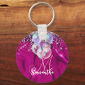 Niedliche Hot-Rosa-Imitate Silberballon Glitzer Mo Schlüsselanhänger (Vorderseite)