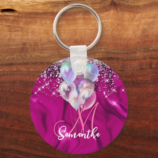Niedliche Hot-Rosa-Imitate Silberballon Glitzer Mo Schlüsselanhänger (Vorderseite)