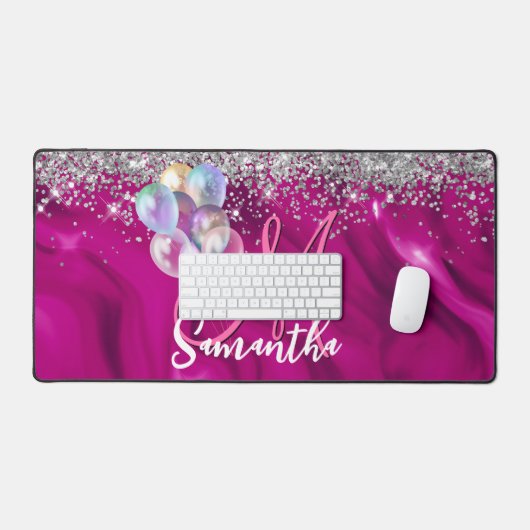 Niedliche Hot-Rosa-Imitate Silberballon Glitzer Mo Schreibtischunterlage (Tastatur & Maus)