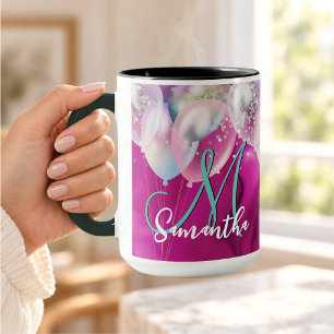 Niedliche Hot-Rosa-Imitate Silberballon Glitzer Mo Tasse