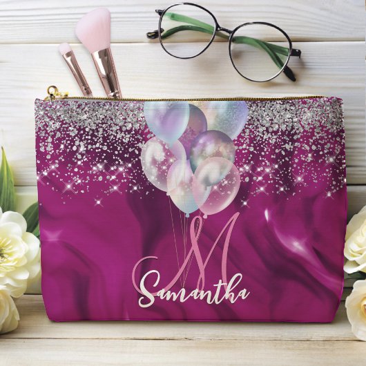 Niedliche Hot-Rosa-Imitate Silberballon Glitzer Mo Zubehörtasche