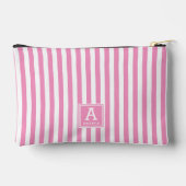 Niedliche  Hot Rose Rosa Streifen Mit Monogramm In Zubehörtasche (Rückseite)