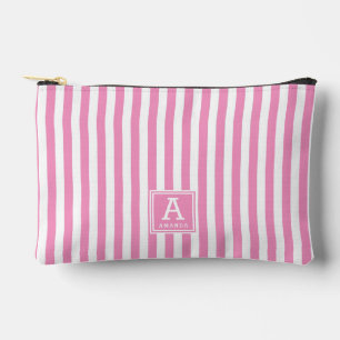 Niedliche  Hot Rose Rosa Streifen Mit Monogramm In Zubehörtasche