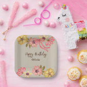 Niedliche Hübsche Blume der Blüte Rosa Bow Geburts Pappteller (Party)