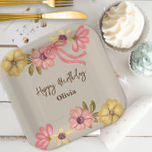 Niedliche Hübsche Blume der Blüte Rosa Bow Geburts Pappteller