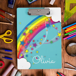 Niedliche Hübsche Girly Rainbow Stars Sky Clouds & Klemmbrett