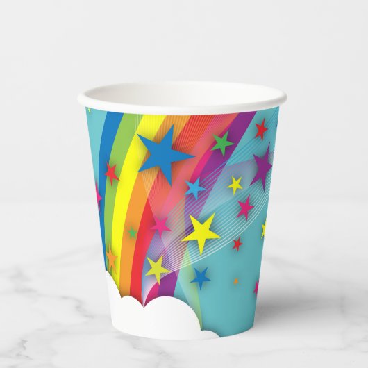 Niedliche Hübsche Girly Rainbow Stars Sky Clouds & Pappbecher (Vorderseite)