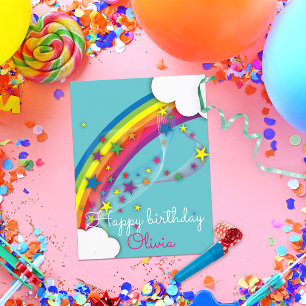 Niedliche Hübsche Girly Rainbow Stars Sky Clouds & Postkarte