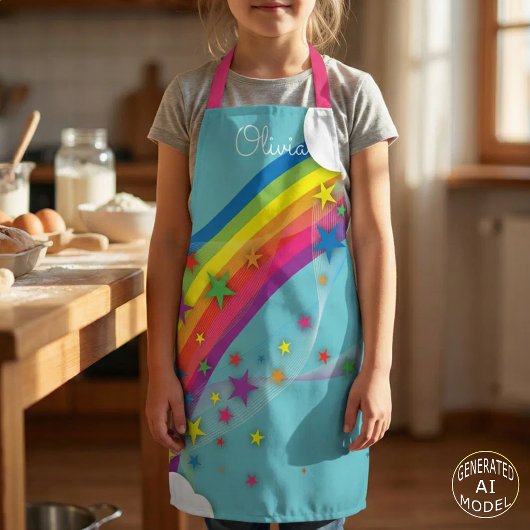 Niedliche Hübsche Girly Rainbow Stars Sky Clouds & Schürze