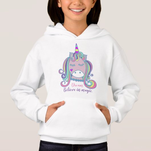 Niedliche Hübsche Girly Unicorn Personalisiert Hoodie (Vorderseite)