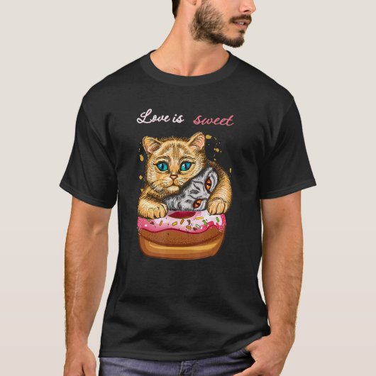 Niedliche hübsche Katzen mit Donut Dog Fan T-Shirt (Vorderseite)