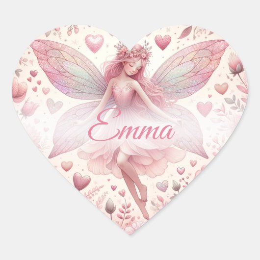Niedliche Hübsche Rosa Fairy Herz-Aufkleber (Vorderseite)