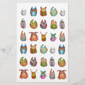 Niedliche Hübsche Wasserfarbenfrohe Owles Moderne Briefpapier (Rückseite)