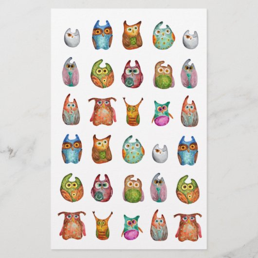 Niedliche Hübsche Wasserfarbenfrohe Owles Moderne Briefpapier (Rückseite)