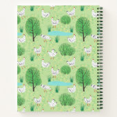 Niedliche Hühner auf einer grünen Wiese mit Baumna Notizblock (Rückseite)