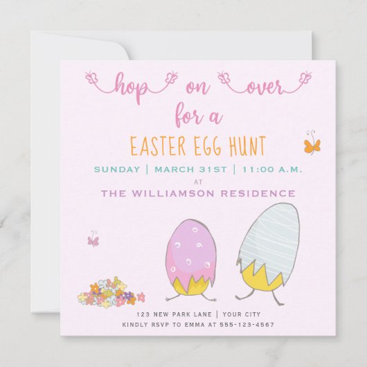 Niedliche Hühner für eine Ostereierjagd Einladung (Vorderseite)