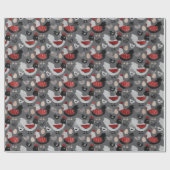 Niedliche Hühner Grau & Rot Moderne Rustikal Geschenkpapier (Flach)