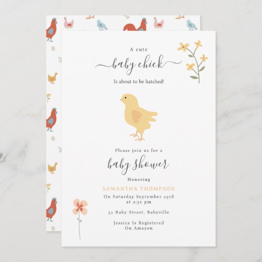 Niedliche Hühner Hühner Hatched Baby Dusche Einladung (Vorne/Hinten)