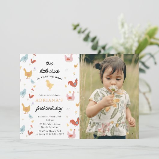 Niedliche Hühner Hühner Hühner Hühner Girl Erster Einladung (Stehend Vorderseite)