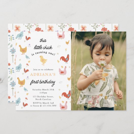 Niedliche Hühner Hühner Hühner Hühner Girl Erster Einladung (Vorne/Hinten)