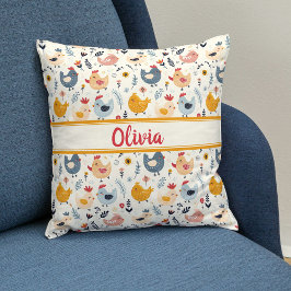 Niedliche Hühner im landwirtschaftlichen Betrieb P Kissen