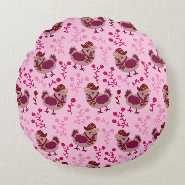 Niedliche Hühner Rundes Kissen (Vorderseite)