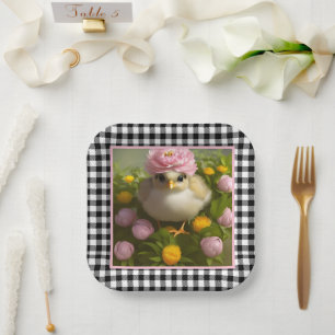 Niedliche Hühner und Blume Frühjahr Pappteller