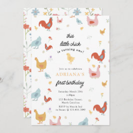 Niedliche Hühner und Küchenmädchen Erstgeburt Einladung