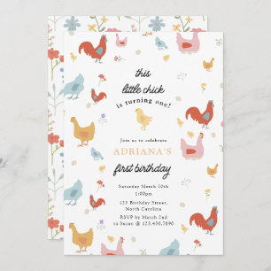 Niedliche Hühner und Küchenmädchen Erstgeburt Einladung