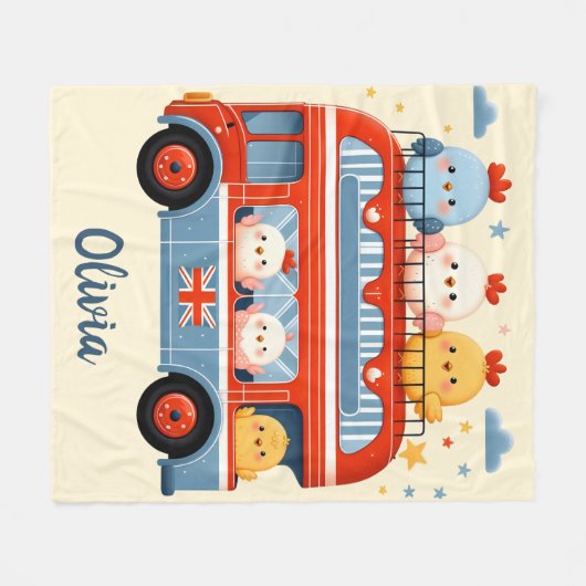 Niedliche Hühner und Londoner Bus Fleecedecke (Vorderseite (Horizontal))