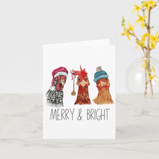 Niedliche Hühner Weihnachtsbauernhof Fundus Karte (Gelbe Blume)