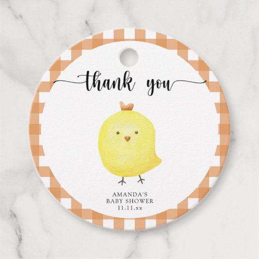 Niedliche Hühnerbaby-Dusche Danke Geschenkanhänger (Vorderseite)