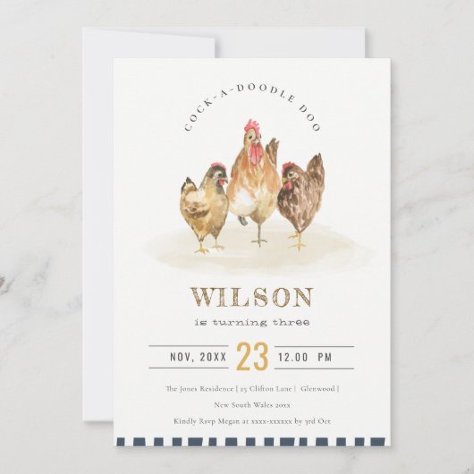 Niedliche Hühnerfarm Wasserfarbener Kindergeburtst Dankeskarte (Vorderseite)