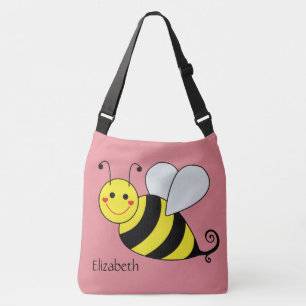 Niedliche Hummel-Biene in rosa personalisiertem Tragetaschen Mit Langen Trägern