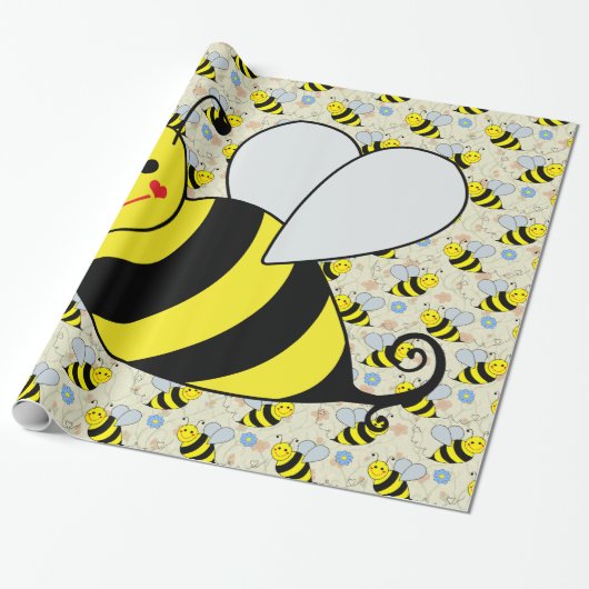 Niedliche Hummel-Biene mit Muster Geschenkpapier (Ungerollt)