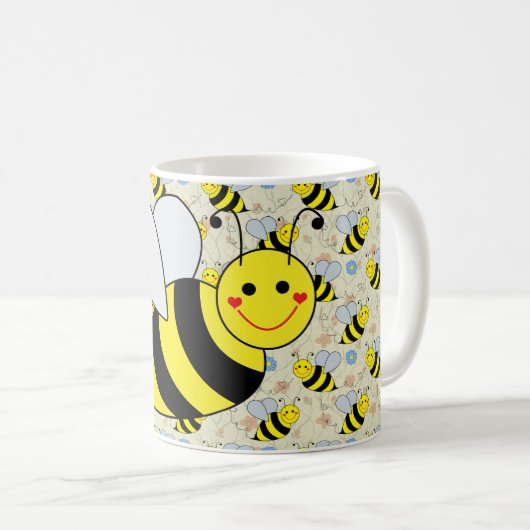 Niedliche Hummel-Biene mit Muster Kaffeetasse (VorderseiteRechts)