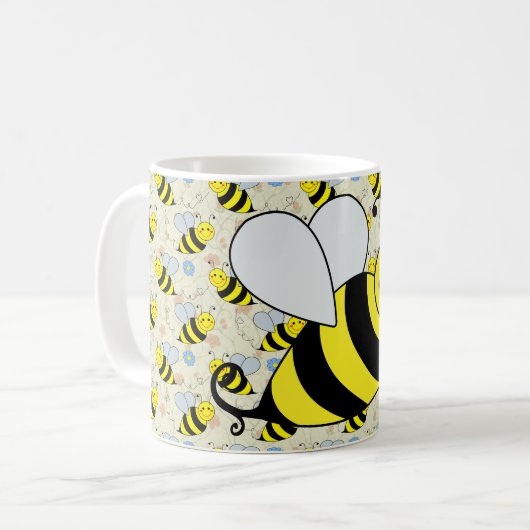 Niedliche Hummel-Biene mit Muster Kaffeetasse (Vorderseite Links)