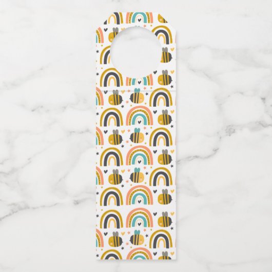 Niedliche Hummel und Regenbogen Muster Babydusche Flaschenanhänger (Rückseite)