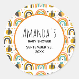 Niedliche Hummel und Regenbogen Muster Babydusche Runder Aufkleber