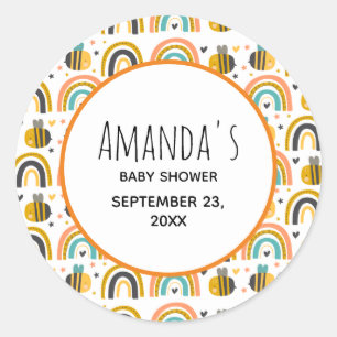 Niedliche Hummel und Regenbogen Muster Babydusche Runder Aufkleber