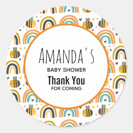 Niedliche Hummel und Regenbogen Muster Babydusche Runder Aufkleber (Vorderseite)