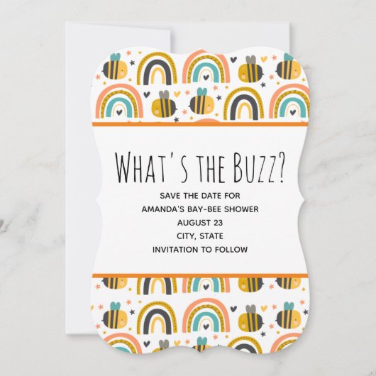 Niedliche Hummel und Regenbogen Muster Babydusche Save The Date (Vorderseite)