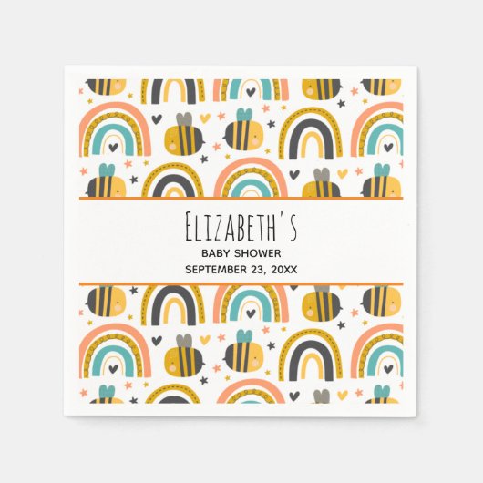 Niedliche Hummel und Regenbogen Muster Babydusche Serviette (Vorderseite)