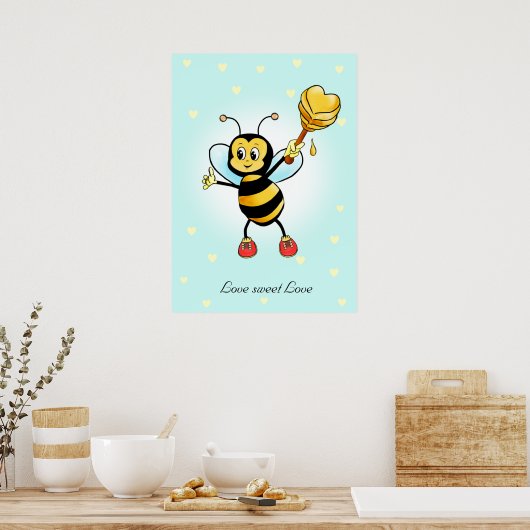 Niedliche Hummelbiene und Honigwabenbäume mit Herz Poster (Küche)