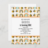 Niedliche Hummelbiene und Regenbogen Muster Geburt Einladungspostkarte (Vorne/Hinten)