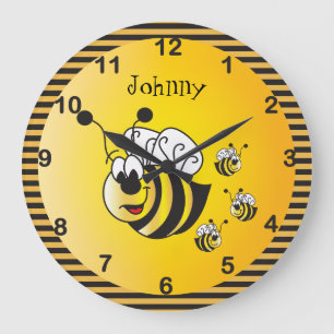 Niedliche 🐝 Hummelbienen mit goldgelber Farbe Große Wanduhr