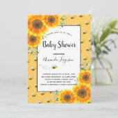 Niedliche Hummelgelbe Sonnenblumen Babydusche Einladung (Stehend Vorderseite)