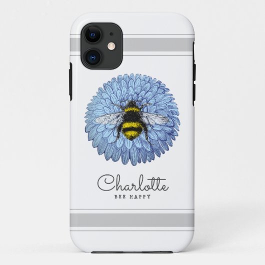 Niedliche Hummeln auf blauer Blume Name hinzufügen Case-Mate iPhone Hülle (Rückseite)