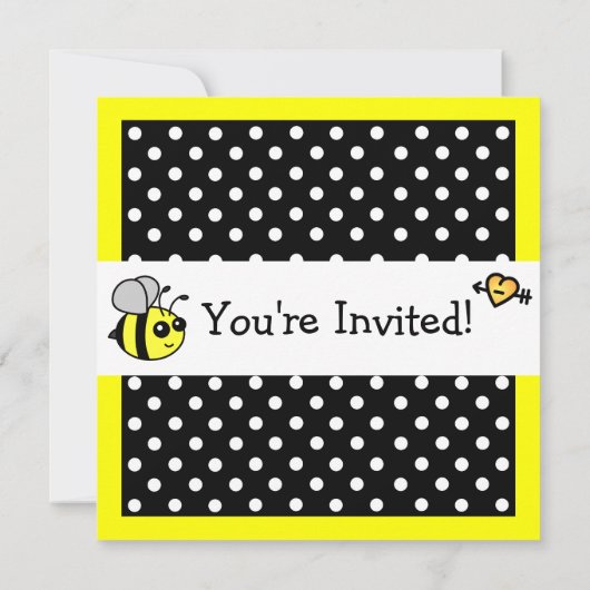 Niedliche Hummeln Birthday Black & Yellow Polka Do Einladung (Rückseite)