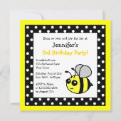 Niedliche Hummeln Birthday Black & Yellow Polka Do Einladung (Vorderseite)